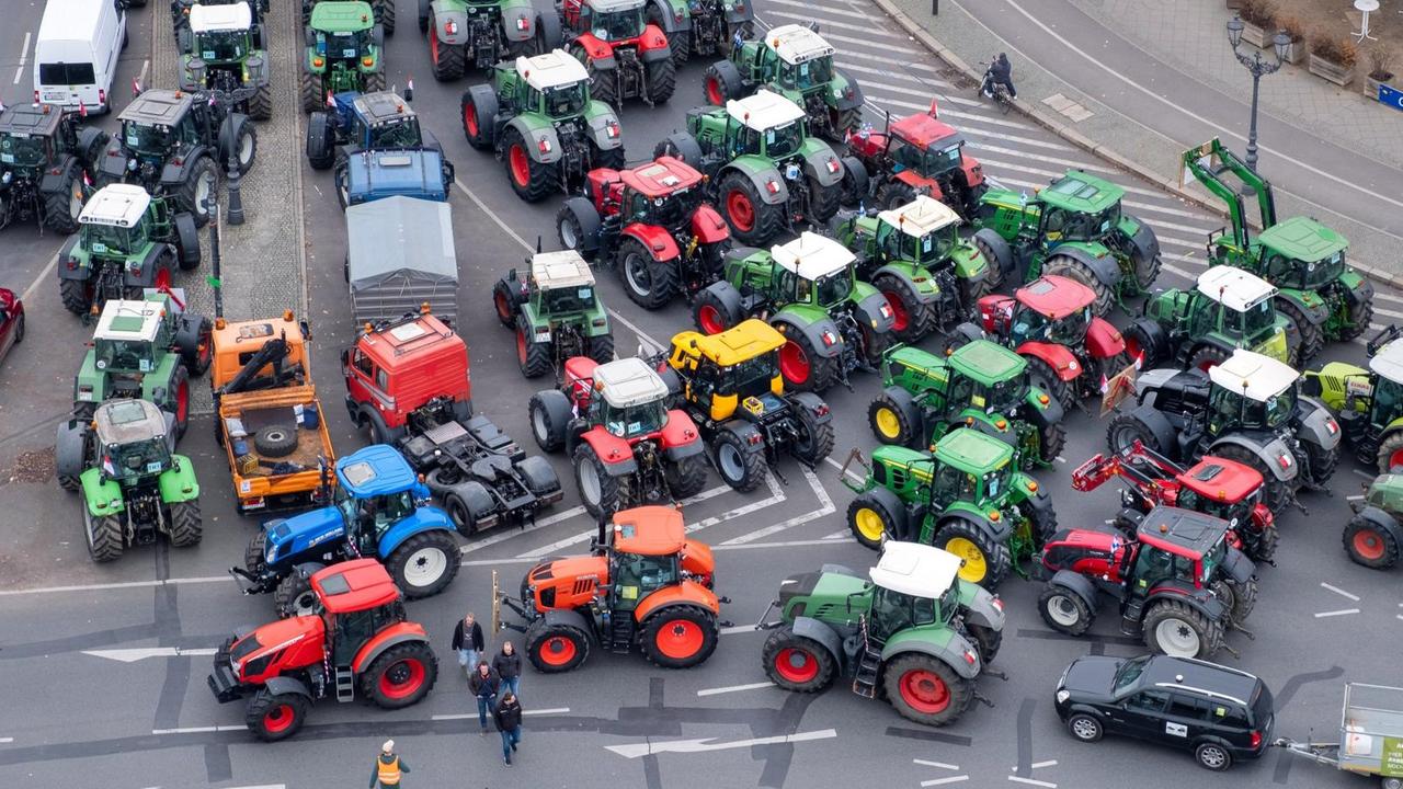 Das Foto zeigt viele Traktoren in Berlin.