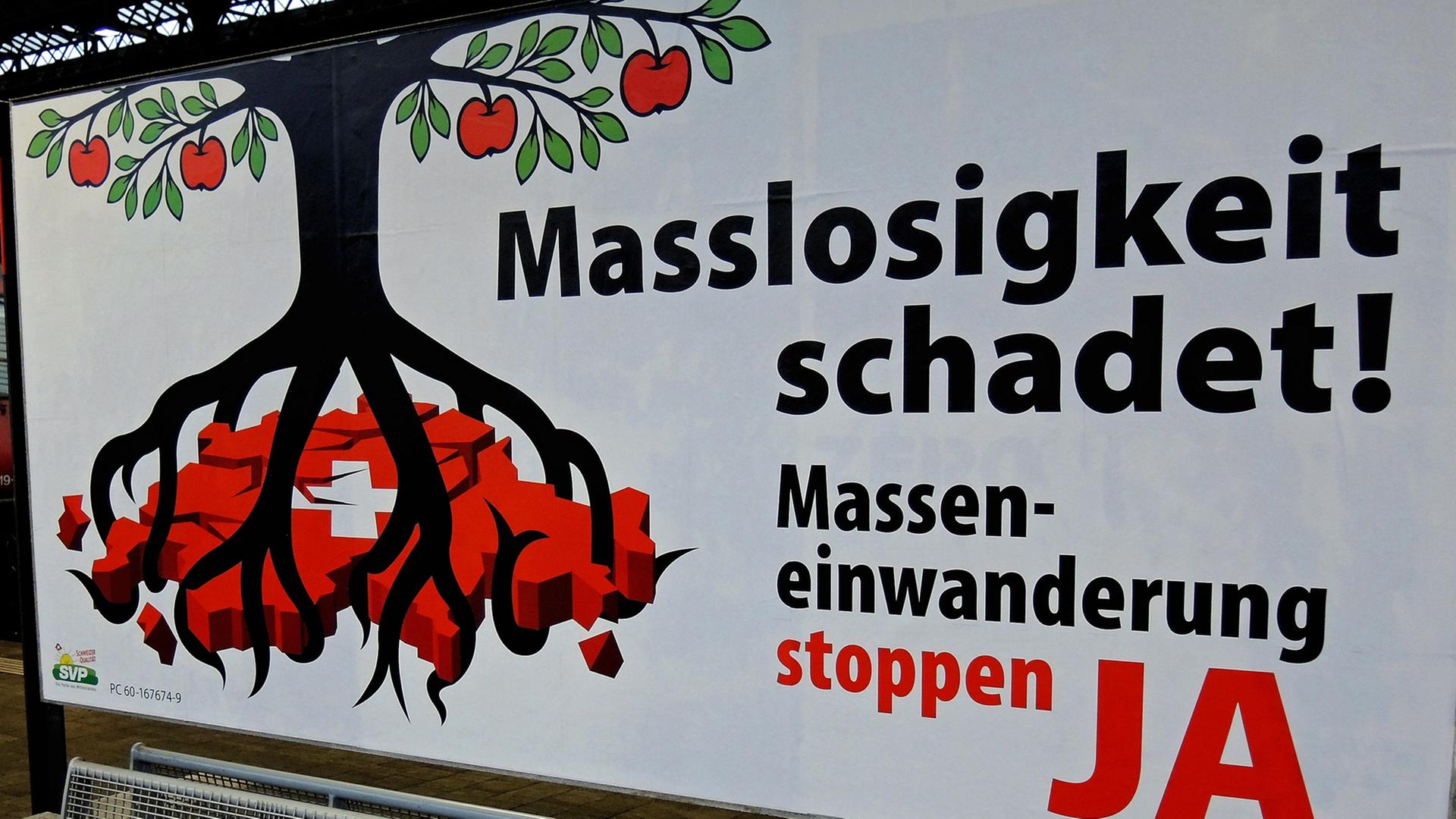 Plakat der Befürworter der Initiative zur Masseneinwanderung in die Schweiz