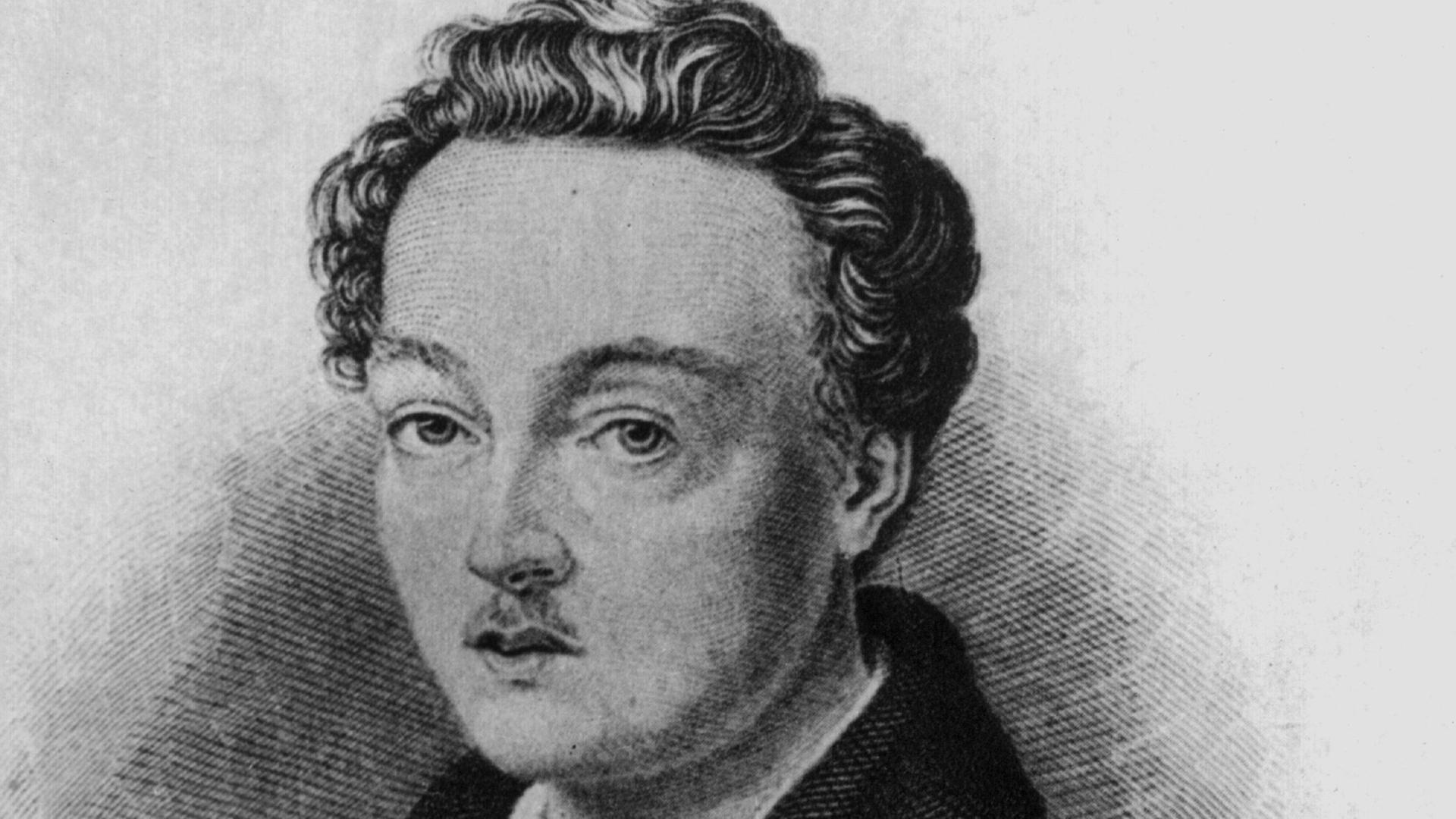Georg Büchner, deutscher Dramatiker ("Dantons Tod"), geboren am 17. Oktober 1813 in Goddelau bei Darmstadt, gestorben am 19. Februar 1837 in Zürich.