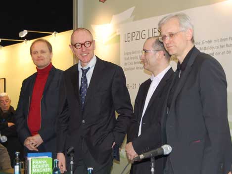 Leipziger Buchmesse 2010: 4 der 5 Nominierten für den Buchpreis im Bereich Sachbuch (v. l. ) Wolfgang Ullrich, Ulrich Raullf, Steffen Martus, Michael Hampe