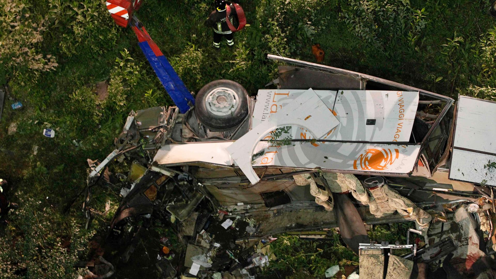 Avellino, July 29 - The death toll after the bus crash near Avellino reached 38 by 2:30 on Monday morning. One person on the list of participants in the tour was reported missing.Firemen worked until 4. a.m. to pull out 36 bodies from the bus that plunged