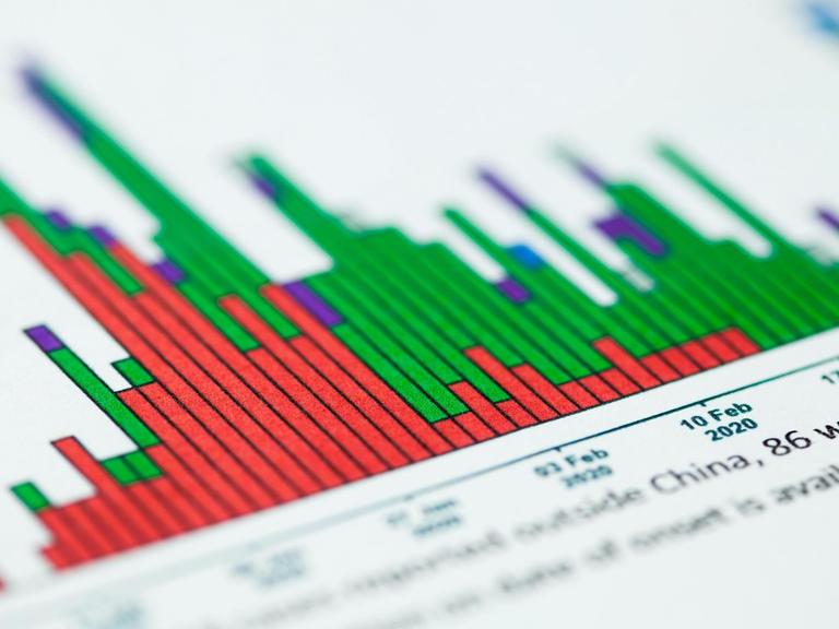 Nahaufnahme einer grafischen Darstellung statistischer Daten zur Covid-Pandemie