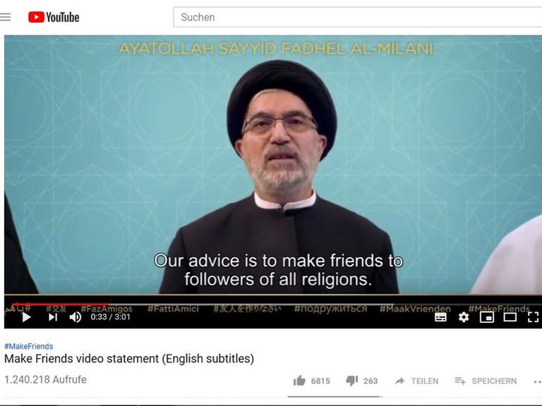 Der iranisch-britische Ayatollah Al-Milani in der Kampagne "Make friends" (Screenshot)