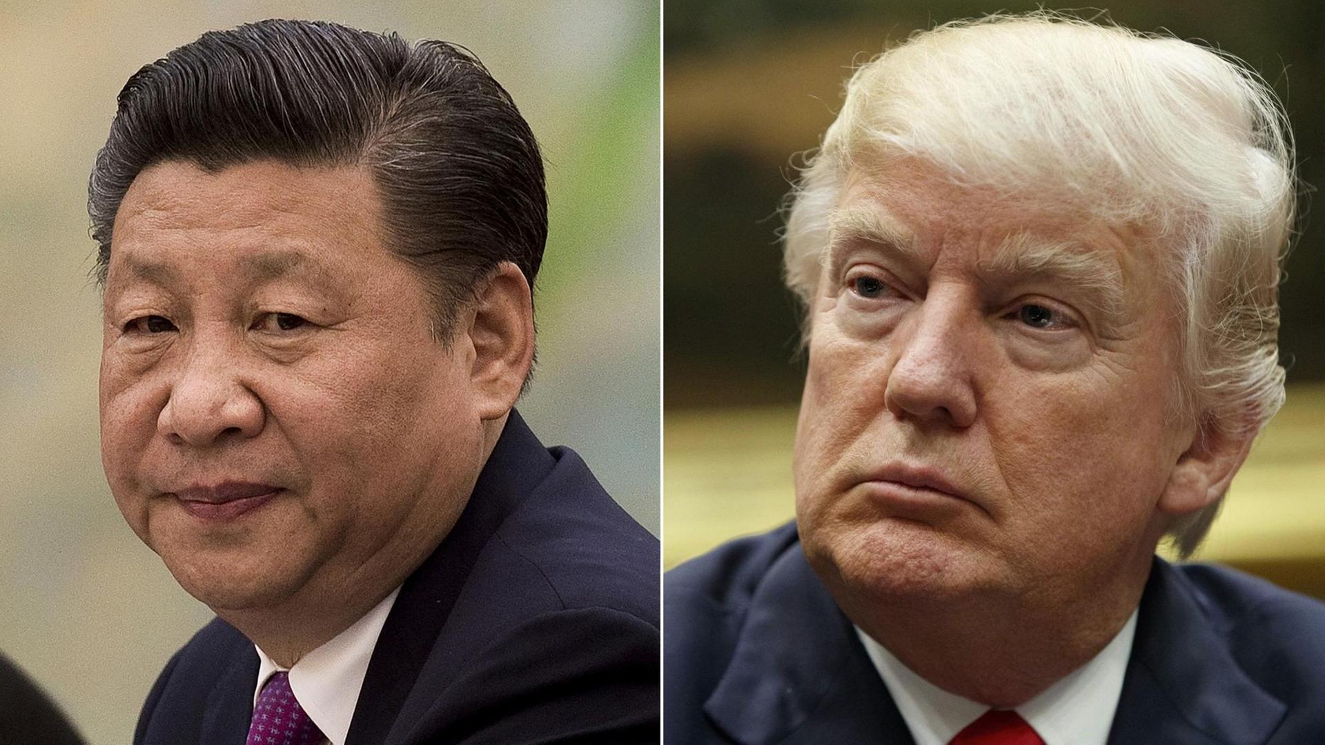 Collage zweier Porträtfotos des chinesischen Präsidenten Xi Jinping und des US-Präsidenten Donald Trump. Collage zweier Porträtfotos des chinesischen Präsidenten Xi Jinping und des US-Präsidenten Donald Trump.