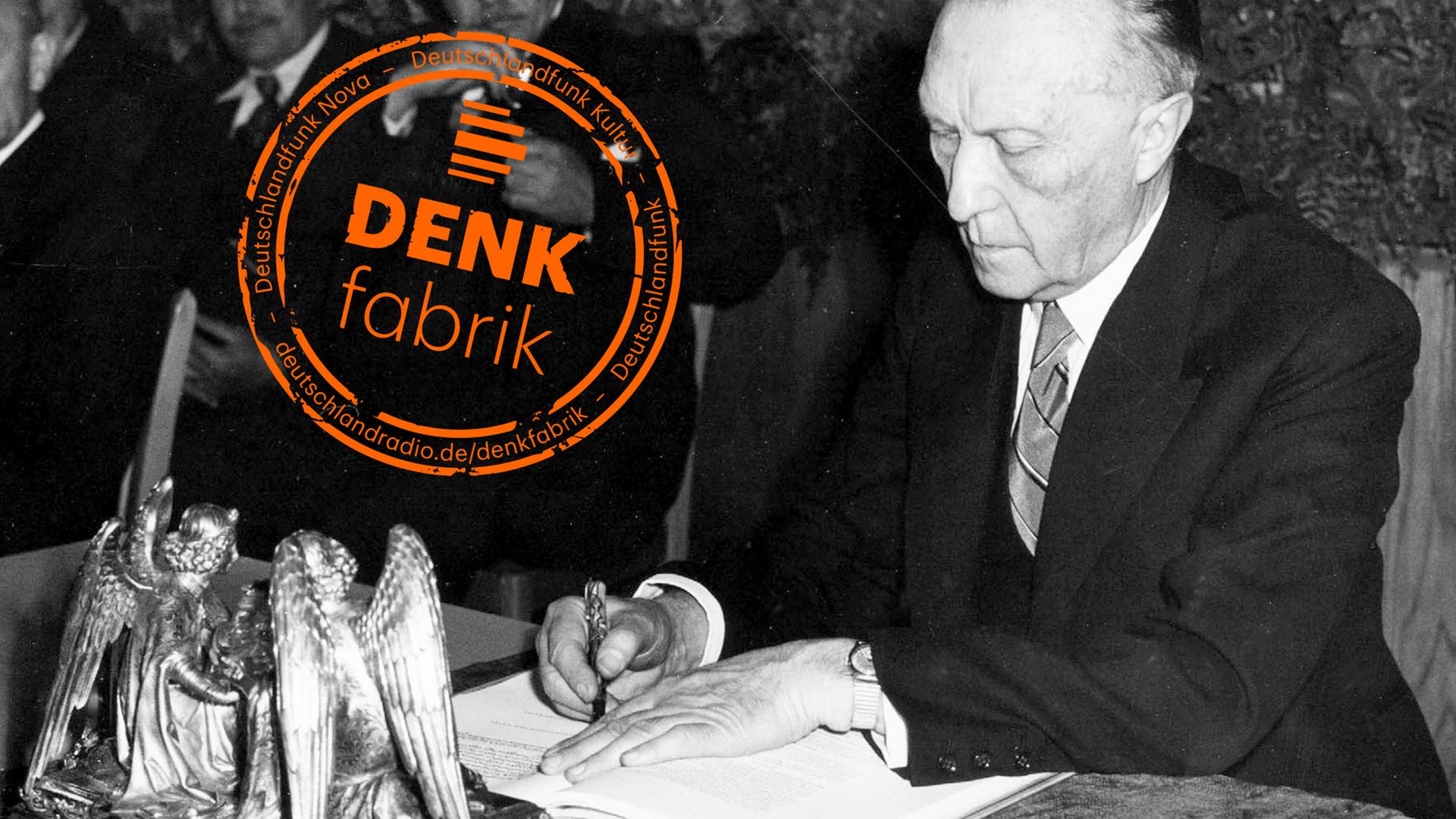 Bundeskanzler Konrad Adenauer unterzeichnet am 23. Mai 1949 das Grundgesetz in Bonn.