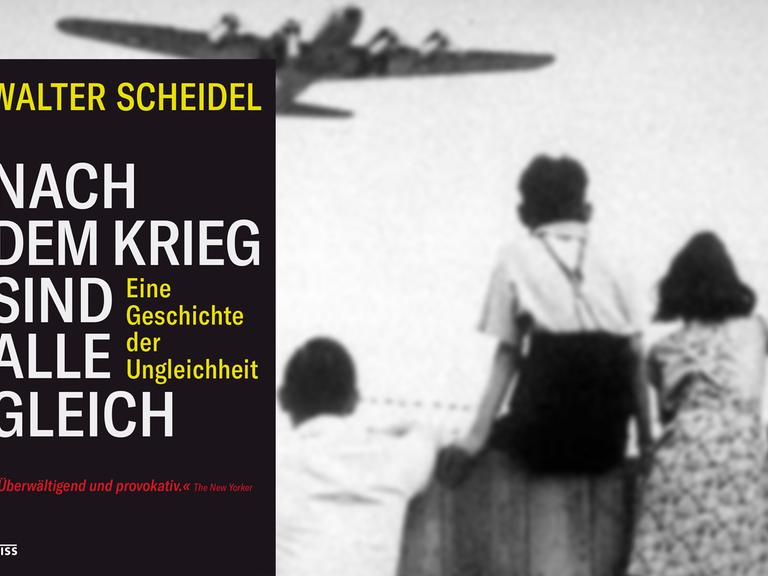 Buchcover "Nach dem Krieg sind alle gleich", im Hintergrund Kinder die nach dem Zweiten Weltkrieg einen sogenannten "Rosinenbomber" beobachten.