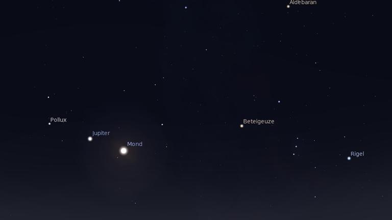 Mond und Jupiter heute Abend kurz nach dem Aufgehen Mond und Jupiter heute Abend kurz nach dem Aufgehen