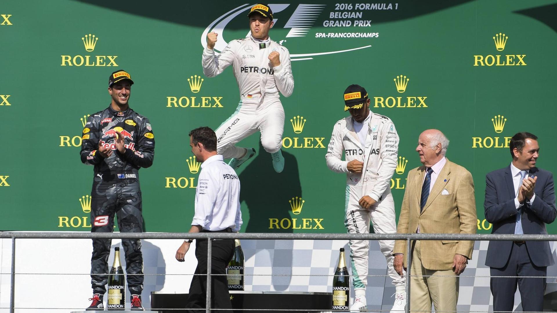 Nico Rosberg jubelt über seinen Sieg beim Großen Preis von Belgien