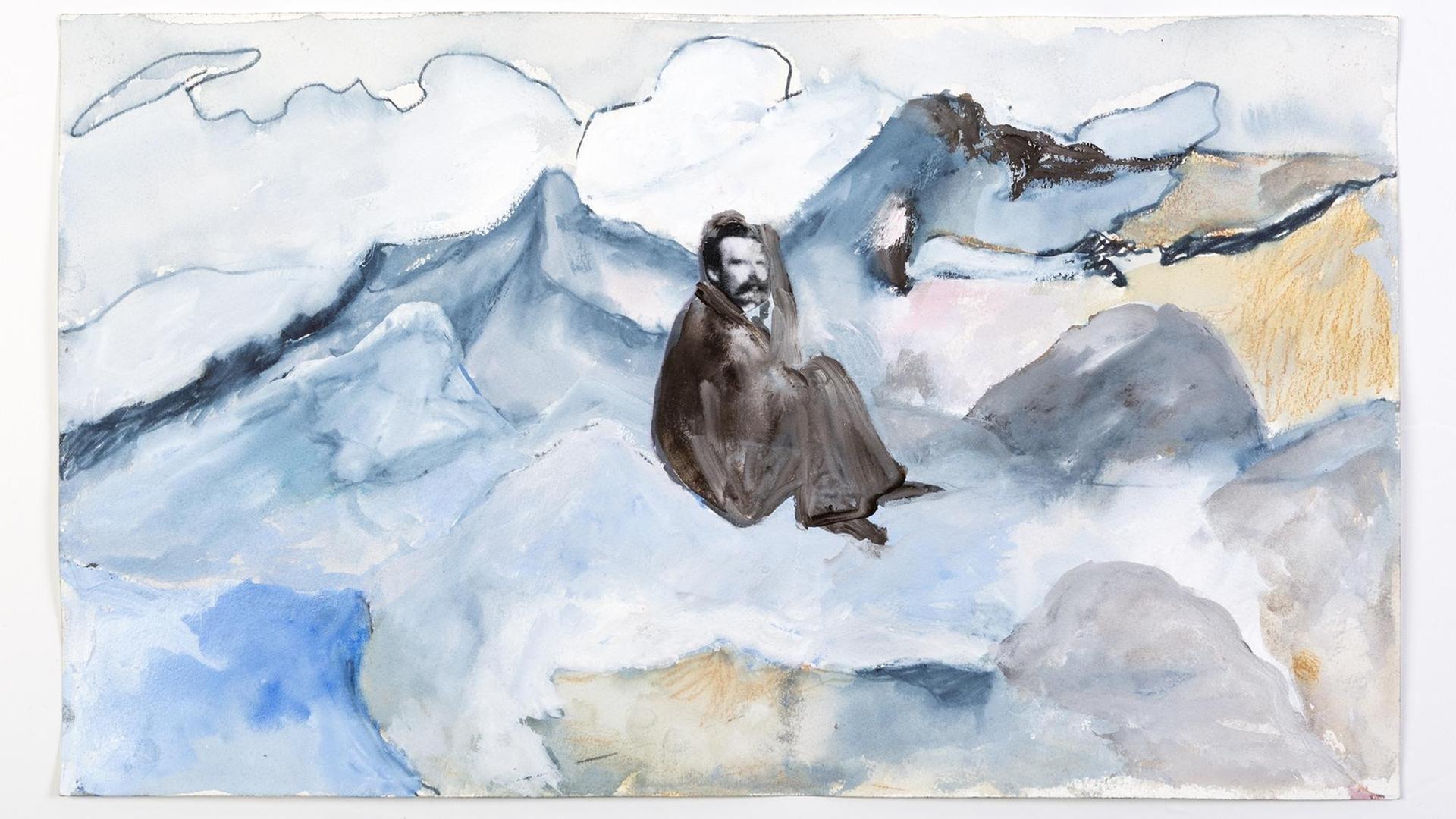 An Incident in the Life of a Philosopher, 2017. Collage, Wasserfarbe und Bleistift auf Papier. Anna Boghiguian, Kairo. An Incident in the Life of a Philosopher, 2017. Collage, Wasserfarbe und Bleistift auf Papier. Anna Boghiguian, Kairo.