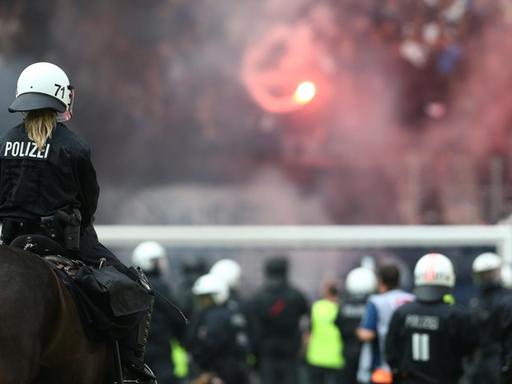 Polizei im Stadion bei einem Spiel in der Fußball-Bundesliga| Verwendung weltweit