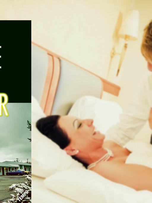 Cover des Buchs "Der Voyeur", im Hintergrund ein Brautpaar im Bett eines Hotelzimmers