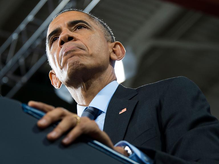 US-Präsident Barack Obama während einer Rede zu seiner Direktive zur Einwanderungspolitik in der Del Sol Highschool in Las Vegas, Nevada, am 21. November 2014.