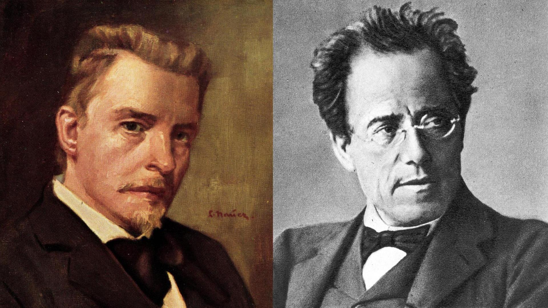 Historische Portraits der Komponisten Gustav Mahler und Hugo Wolf (v.l.)