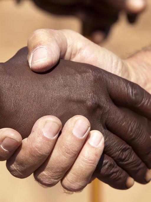 Ein Handschlag zwischen einem Schwarzen und Weißen.