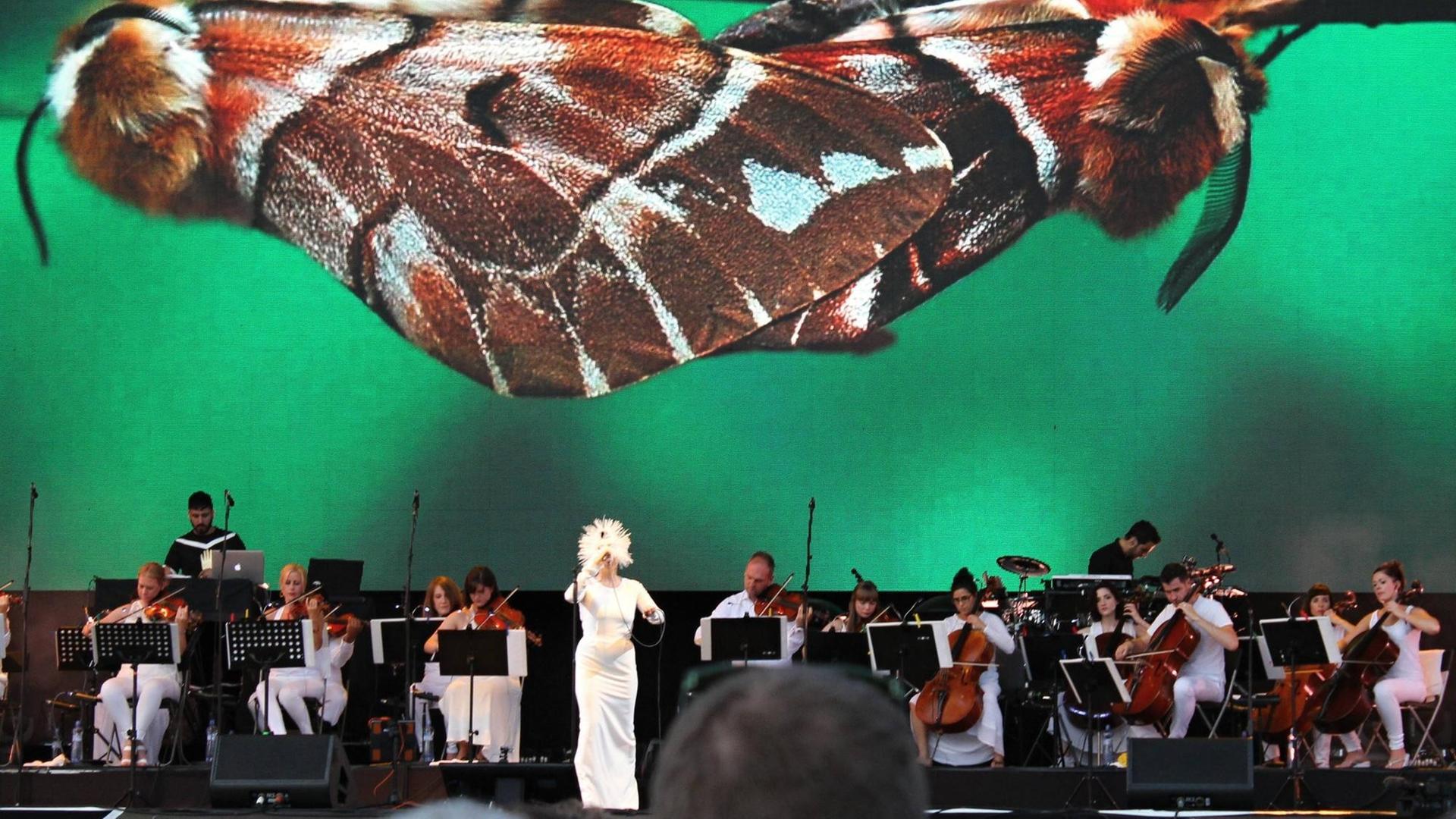 Die isländische Sängerin Björk bei einem Konzert auf dem Musikfestival "Colours of Ostrava" in Ostrava, Tschechien, am 16. Juli 2015.
