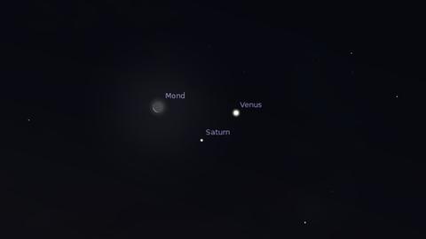 Venus, Saturn und die Mondsichel Donnerstag früh über dem Südosthorizont