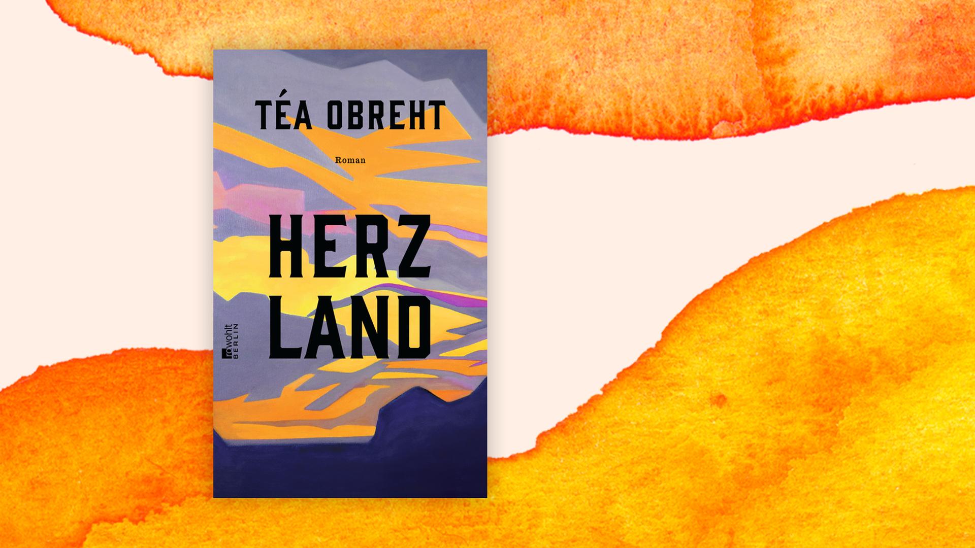 Das Buchcover von Tea Obersts Herzland vor Deutschlandfunk Kultur Hintergrund.