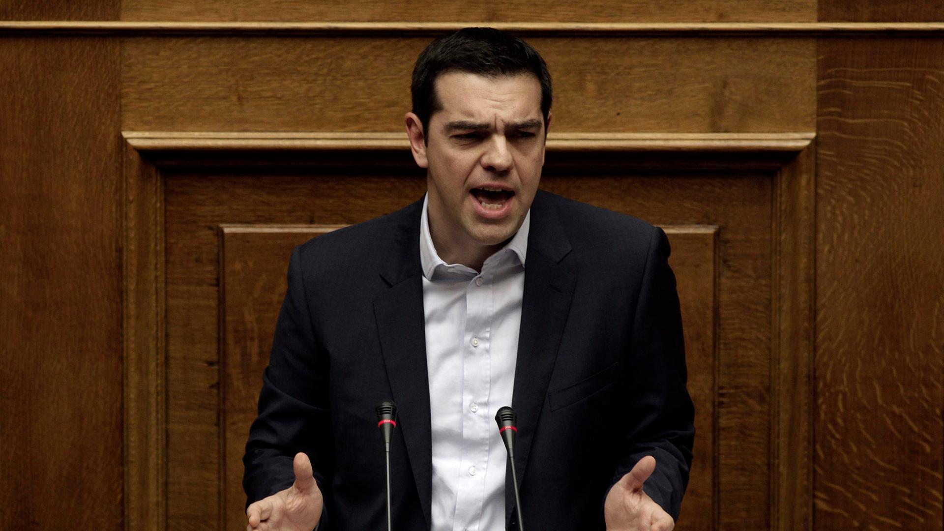 Griechenlands Ministerpräsident Alexis Tsipras bei seiner ersten Regierungserklärung vor dem Parlament in Athen