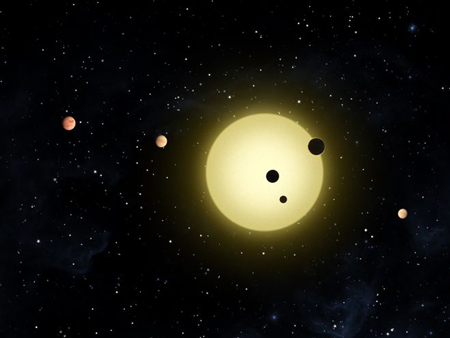 Die ersten Exoplaneten wurden 1995 entdeckt – inzwischen kennt man auch Systeme mit mehreren Planeten (Zeichnung)