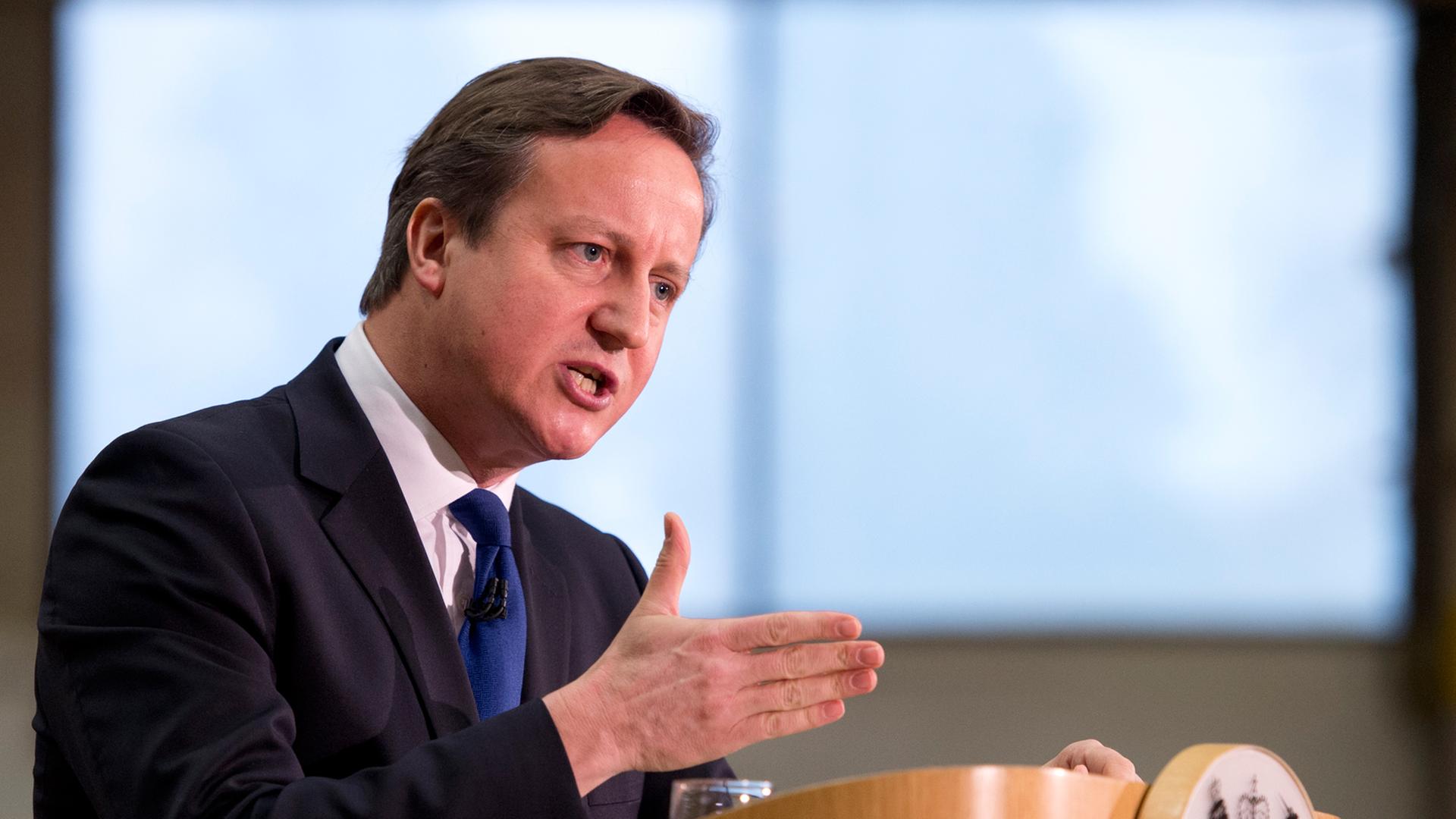 Der britische Premier Cameron bei seiner Rede in Rocester am 28.11.2014