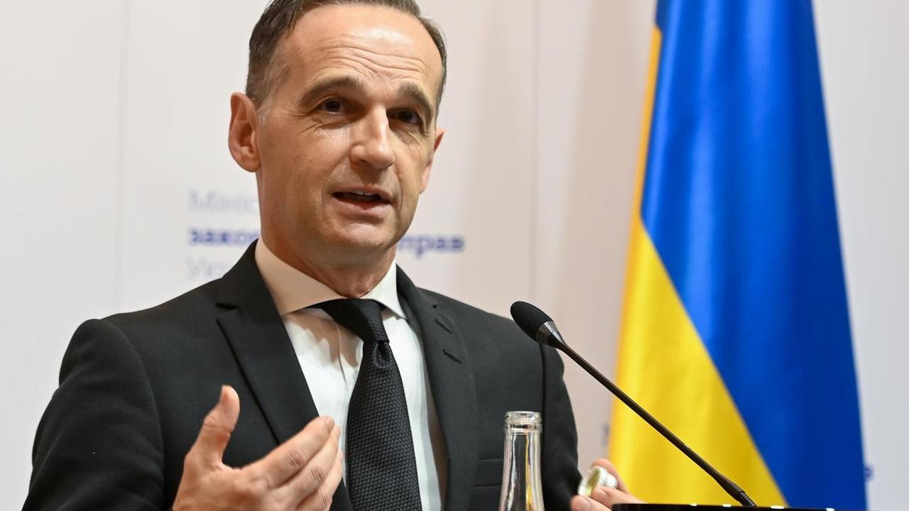 Bundesaußenminister Heiko Maas (SPD) bei einer Pressekonferenz zur Ukraine-Politik