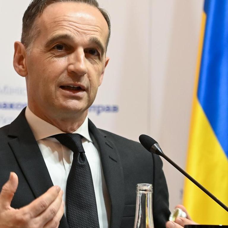 Bundesaußenminister Heiko Maas (SPD) bei einer Pressekonferenz zur Ukraine-Politik