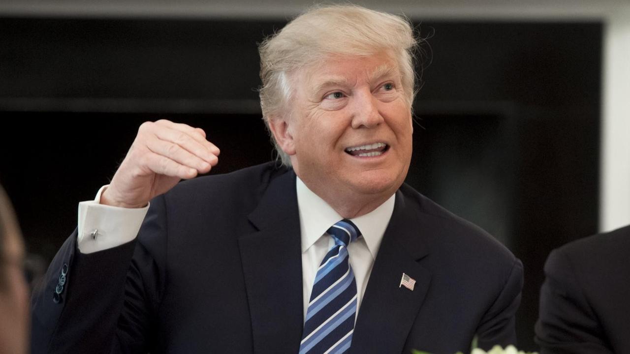 US-Präsident Donald Trump gestikuliert während eines Treffens mit Managern im Weißen Haus.
