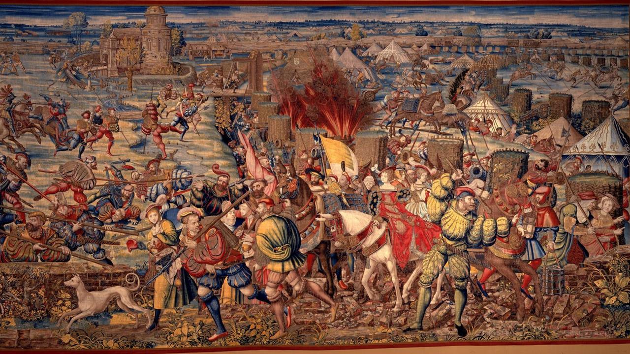 "Die Schlacht von Pavia" (Tapisserie 1525–31, Ausschnitt) von Bernard van Orley