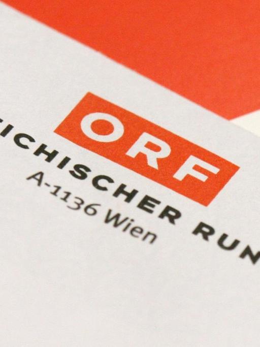 Logo und Schriftzug als Absender auf einem Briefumschlag der österreichischen Rundfunkanstalt ORF.