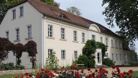 Blumen blühen vor dem Schloss in Sacrow.