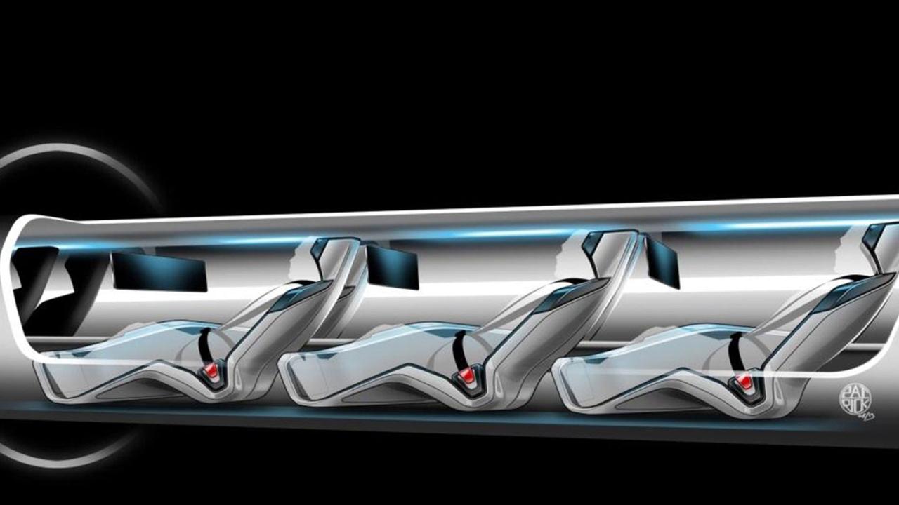Simulation des Röhrentransportsystems Hyperloop, nach Plänen des amerikanischen Unternehmers Elon Musk