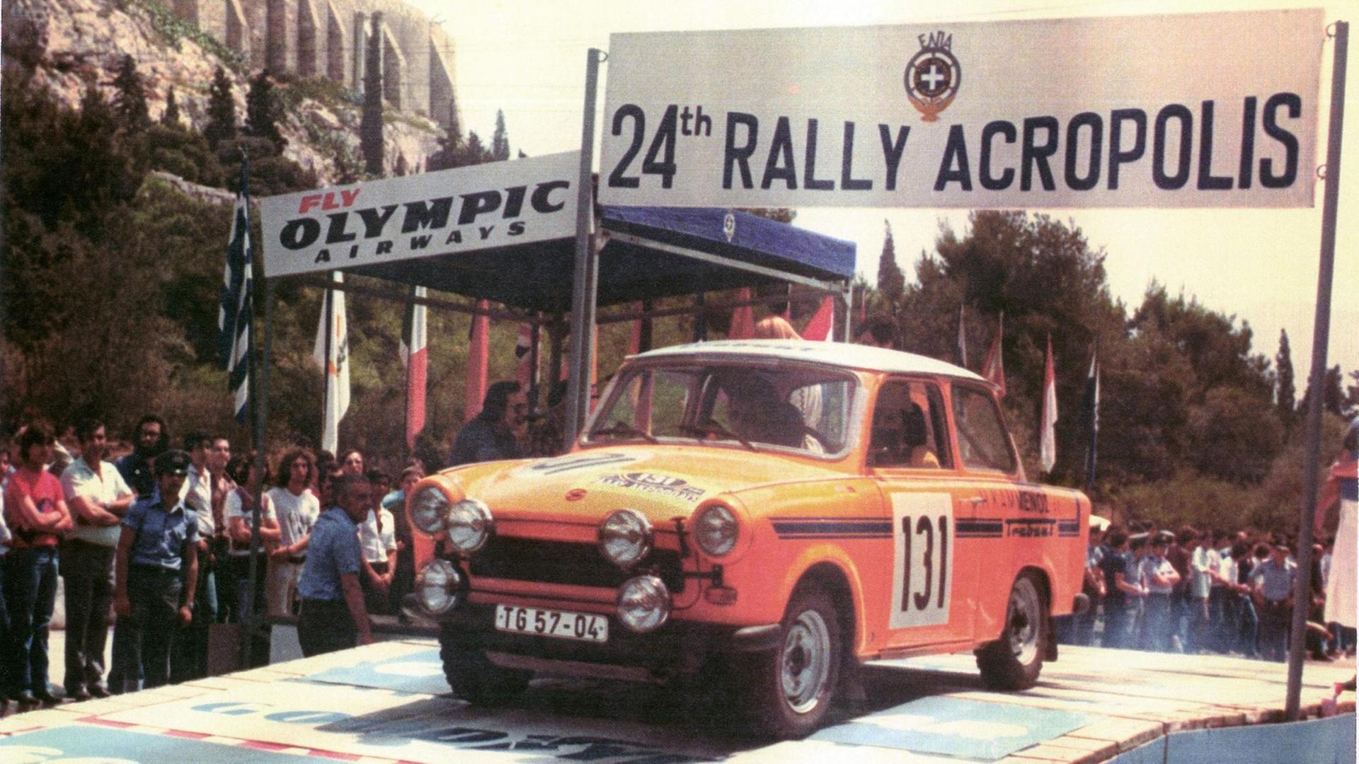 Heinz Galle und Co-Pilot Wolfgang Kießling bei der Rallye Acropolis, 1977
