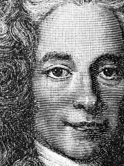 Zeitgenössischer Stich des französischen Schriftstellers und Philosophen Francois Marie Arouet Voltaire.