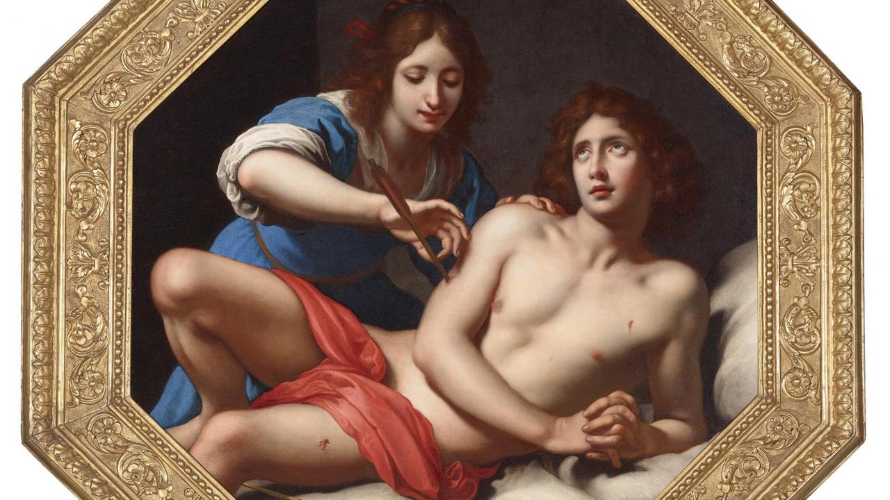 Gemälde von Felice Ficherelli aus dem 17. Jahrhundert: Der Heilige Sebastian wird von der Heiligen Irene geheilt