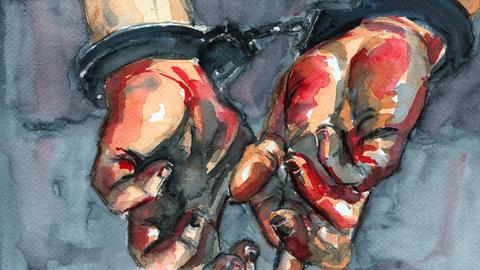 Illustration: zwei Hände mit Handschellen