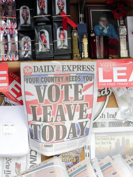 "Your country needs you vote leave today" steht auf dem Titel der britischen Tageszeitung "Daily Express" in London am Tag der Abstimmung
