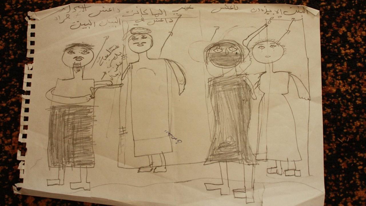 Diese Kinderzeichnungen zeigen, was die jesidischen Kinder auf der Flucht vor dem IS gesehen und erlebt haben.