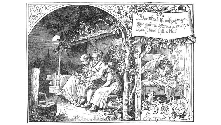 Illustration "Der volle Mond ist aufgegangen" von Ludwig Richter.