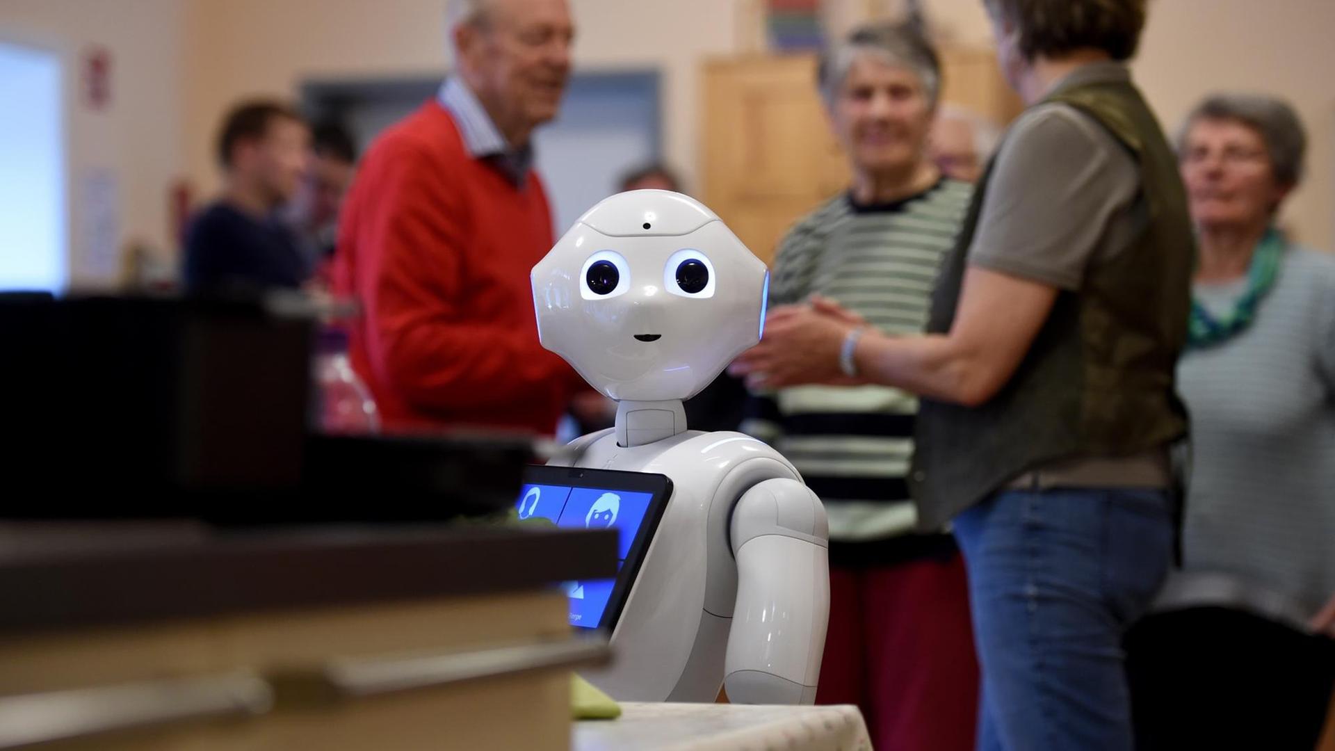 Roboter "Emma" steht in Kiel in einer Demenz-Wohngruppe der Diakonie Altholstein
