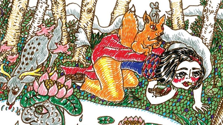 Comic-Kunst von Ingrida Picukane – erschienen in der Jubiläumsausgabe zum zehnjährigen Bestehen des in Lettland produzierten Magazins "kuš!".