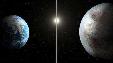 Links Realität, rechts Fantasie: Ob Kepler-452b wirklich so aussieht, ist vollkommen unklar