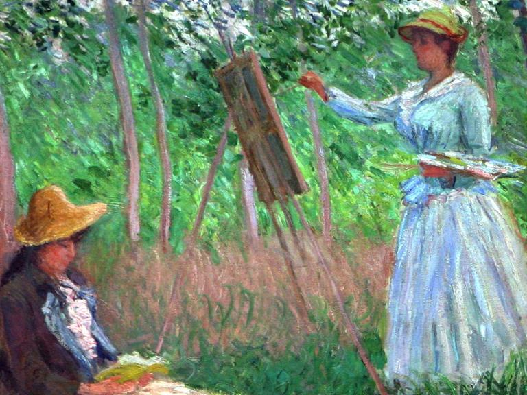 Die Ausstellung "Felder im Frühling" mit Bildern des impressionistischen Malers Claude Monet in der Staatsgalerie in Stuttgart. Zu sehen ist das Bild "Im Moor von Giverny" aus dem Jahr 1887.