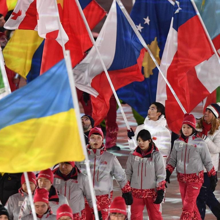 Flaggen bei den Olympischen Winterspielen in Pyeongchang