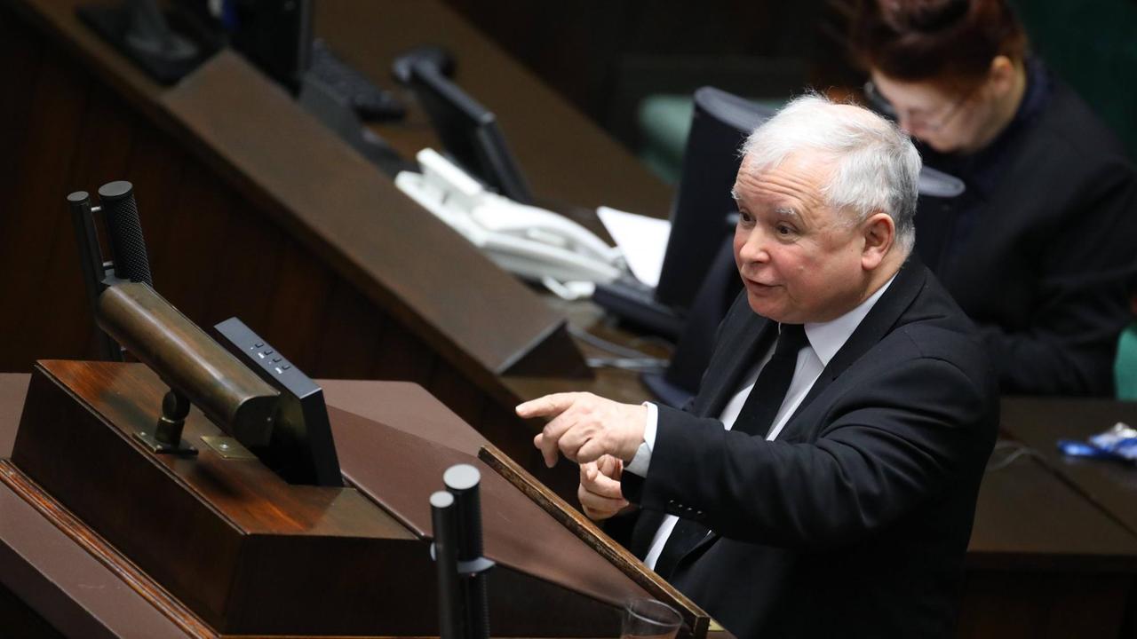 Jaroslaw Kaczynski, Vorsitzender der Regierungspartei PiS, im polnischen Parlament.
