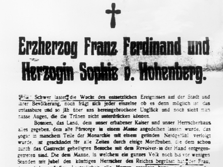 Dieser Aufruf der Stadtverwaltung von Sarajevo nach der Ermordung des österreichischen Erzherzogpaares ist, zeitlich gesehen, das erste Dokument das in direkter Beziehung zum Ersten Weltkrieg steht. (undatiertes Archivbild)