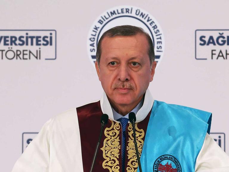 Der türkische Präsident Recep Tayyip Erdogan hält eine Ansprache anlässlich der Verleihung der Ehrendoktorwürde der University of Health Sciences in Istanbul am 6.11.2016.