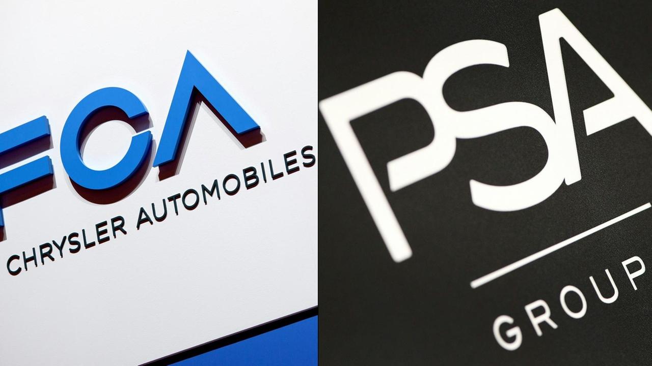 Die Logos der Autokonzerne PSA Group und Fiat Chrysler.