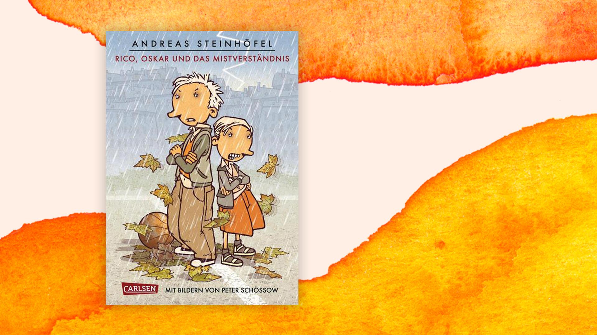 Das Buchcover zeigt eine Illustration von zwei Kindern die Rücken an Rücken im Regen stehen.