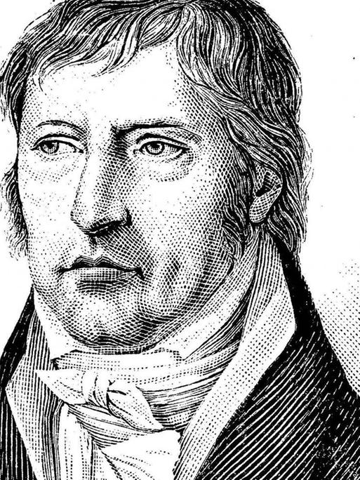 Holzschnitt-Porträt des Philosophen Georg Wilhelm Friedrich Hegel in Schwarz-Weiß