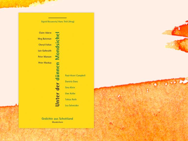 Das Cover von Hans Thill und Sigrid Rieuwerts "Unter der dünnen Mondsichel” vor Deutschlandfunk Kultur Hintergrund.